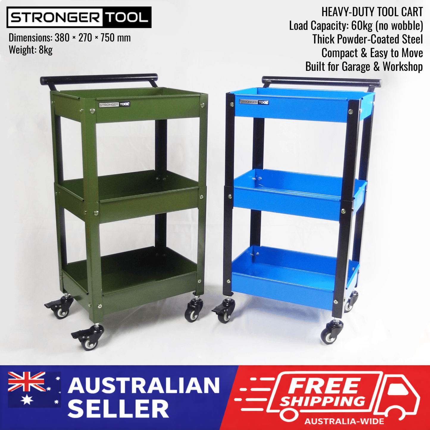 Compact Tool Cart & Low-profile Rolling Tray | TC3-3-300 & RT-4030 | Stronger Tool