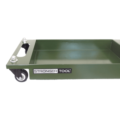 Green rolling tray with 'Stronger Tool' label on a black background