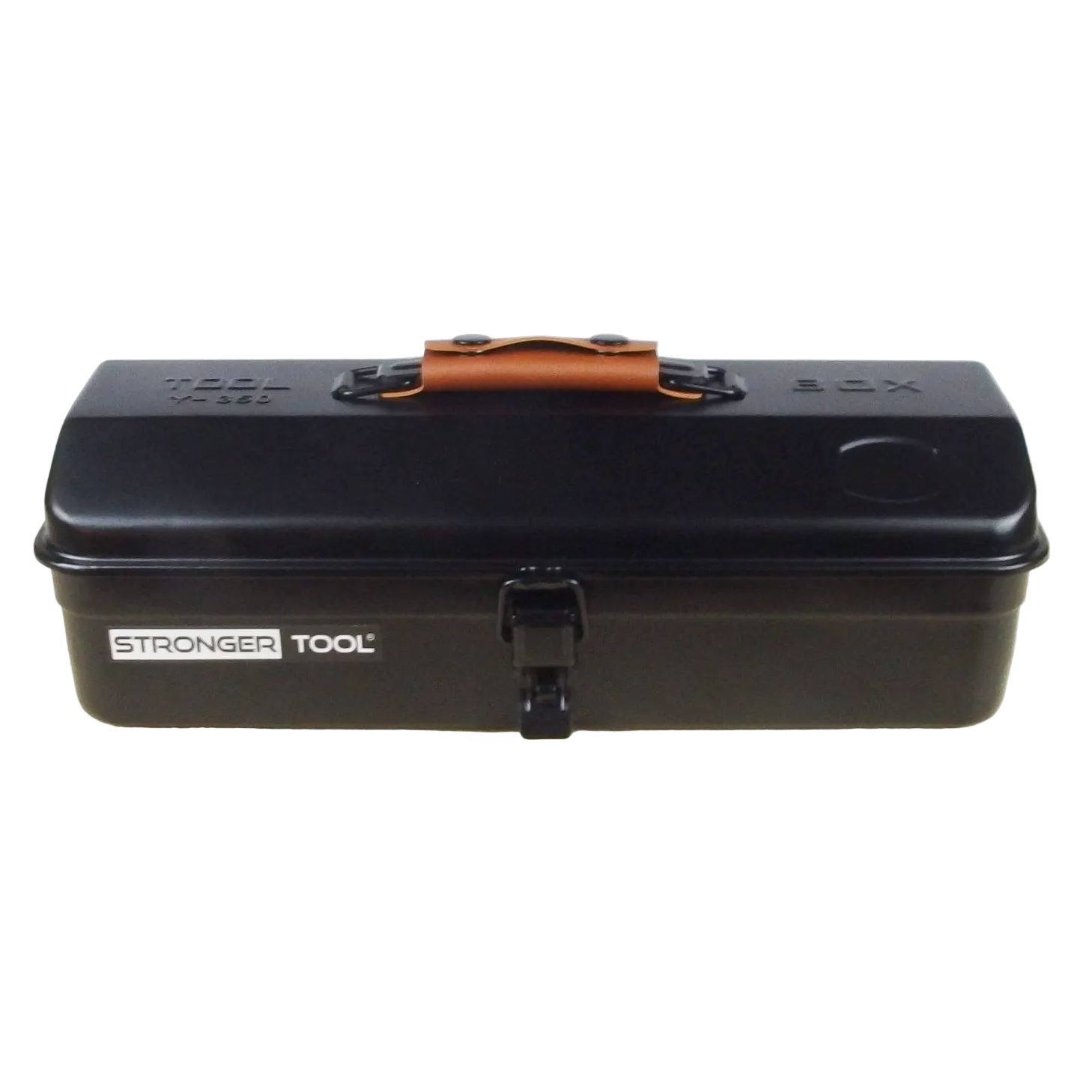 Black toolbox with 'Stronger Tool' branding on a wooden surface