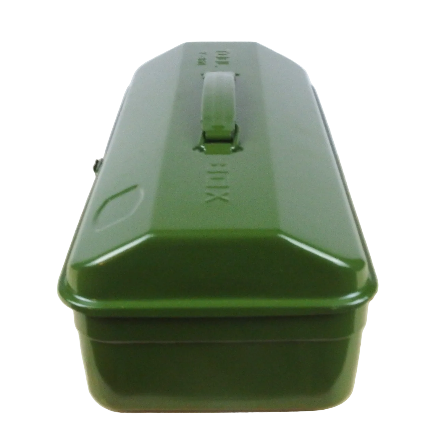 Green toolbox with a handle on a white background